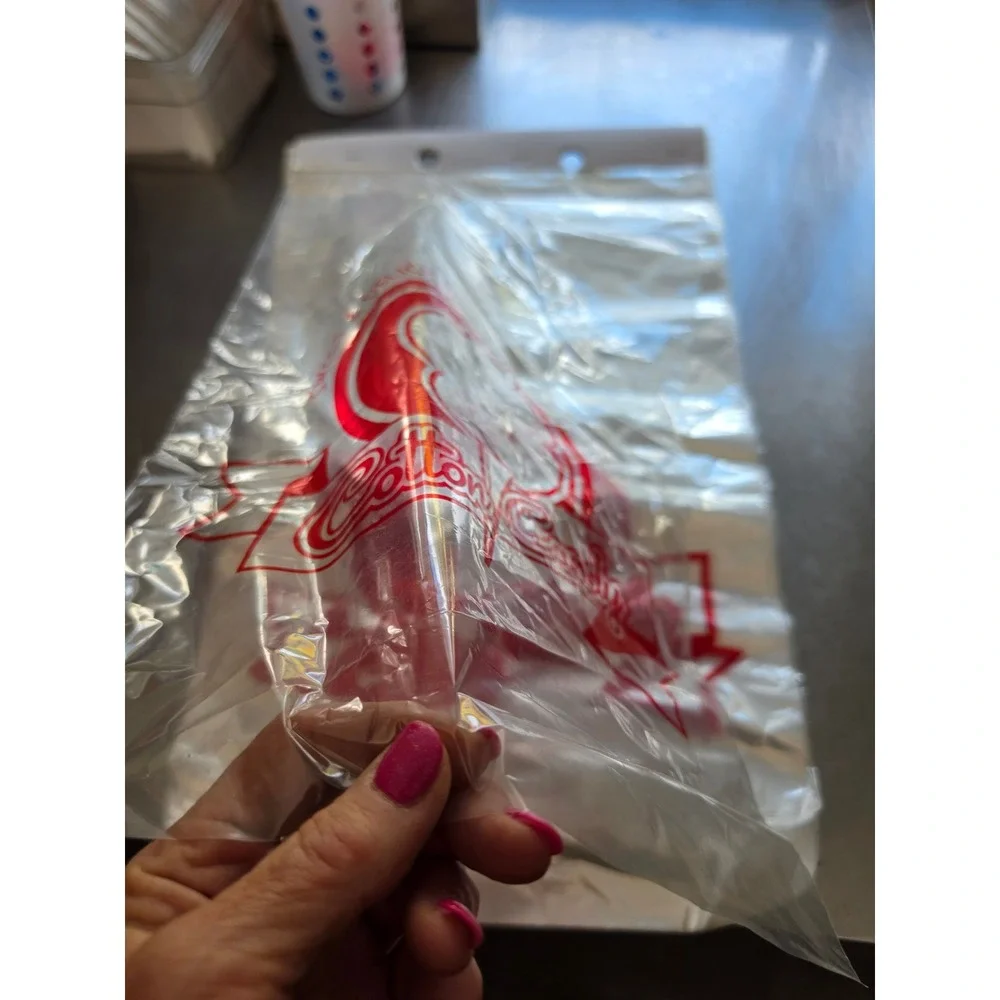 Cotton Candy Bags Clear Plastic Red Graphic Header Dispenser Pack 1509